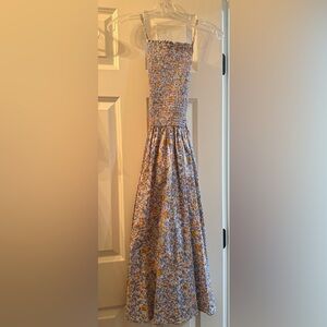 J crew Floral Smocked Dress - Blue and Orange